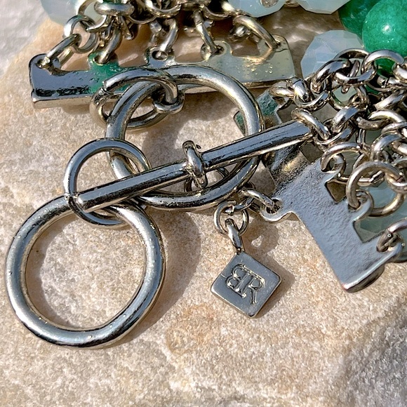 💚 Banana Republic BR Green Beaded Cha Cha Bracelet Silver Tone - Picture 4 of 5